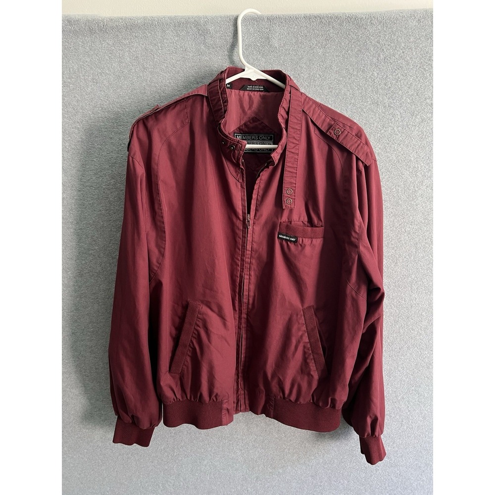 Vtg Members Only Burgundy CAFE RACER Bomber Moto Biker Jacket Windbreaker 48 (M)